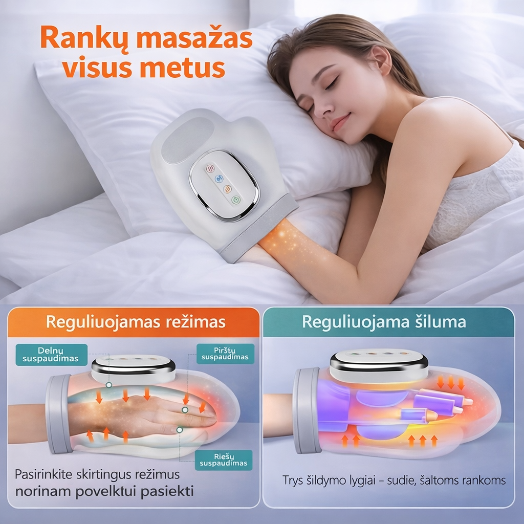 Rankų masažuoklis naudojant — reguliuojami režimai